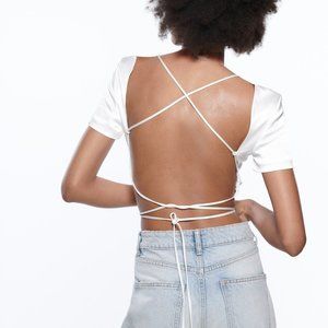 Zara Satin Effect Backless Crop Top